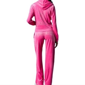 Playboy Tracksuit Hoodie +Pants Hot Pink Velour  M